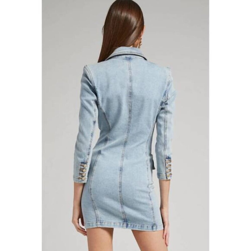 Generation Love Sean Denim Blazer Dress Size XXS NWT in Light Blue Gold Buttons - Picture 5 of 9